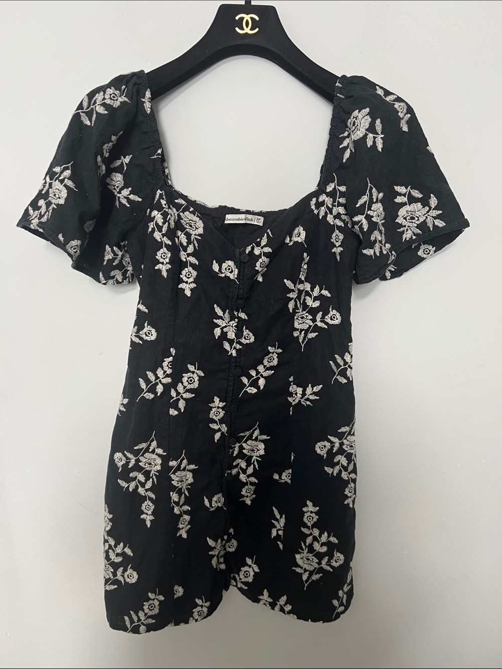 Abercrombie & Fitch Black Mini Dress with White Floral Embroidery